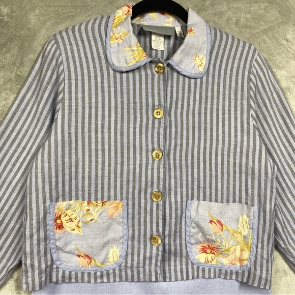 Vintage Carol Anderson 100% Linen Artsy Striped Floral Print Dress Set Sz Small - Picture 2 of 16